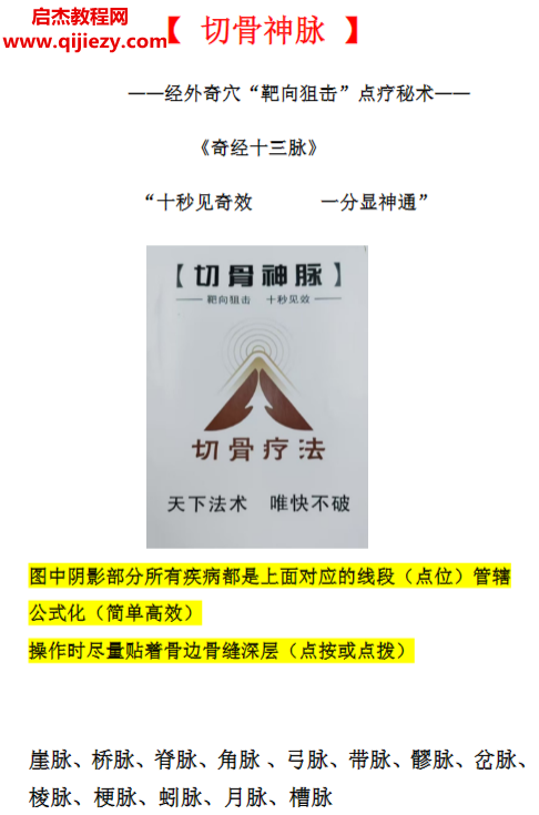 “切骨神脉”手法绝技(一本电子书14个小视频)百度网盘下载学习
